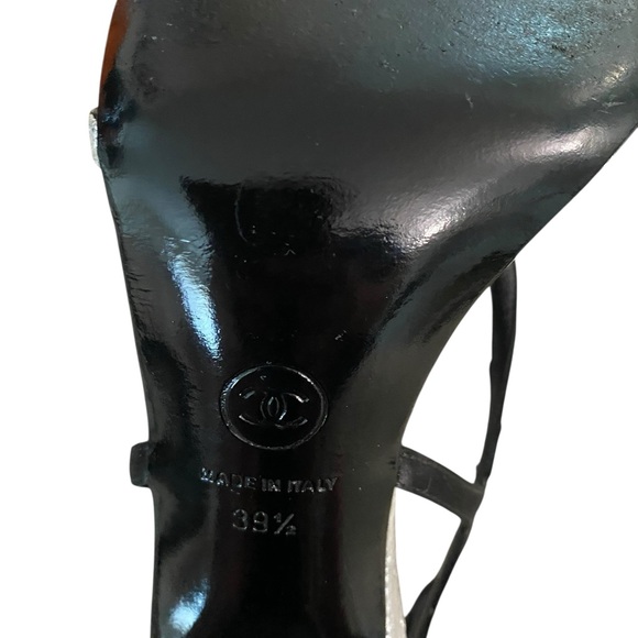 CHANEL Black and Silver Strappy Heels - Picture 5 of 11